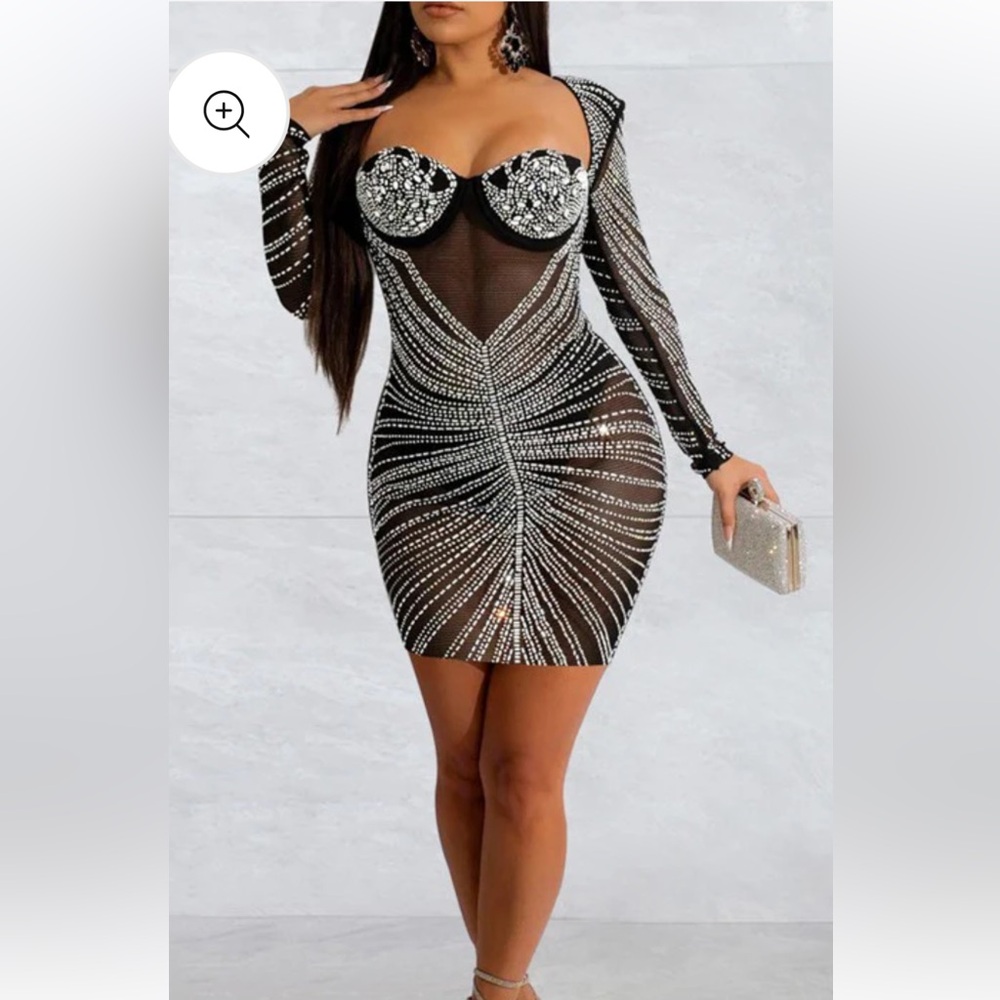 Black Long Sleeve Studded Bodycon Dress